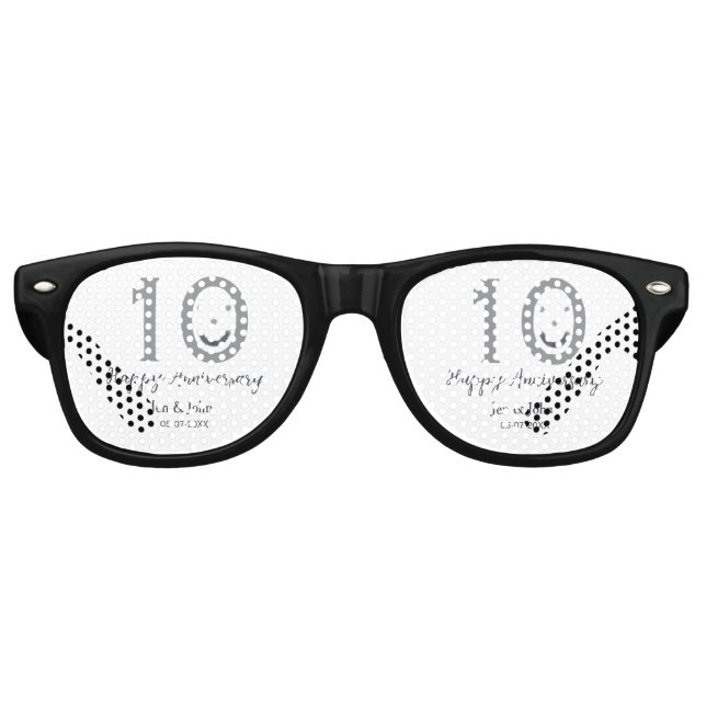 Happy 10. Jubiläum Datum grau kühn emoji Partybrille (Vorderseite)