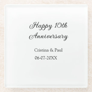 Happy 10. Jubiläum einfache minimale Hochzeitsbeze Glasuntersetzer