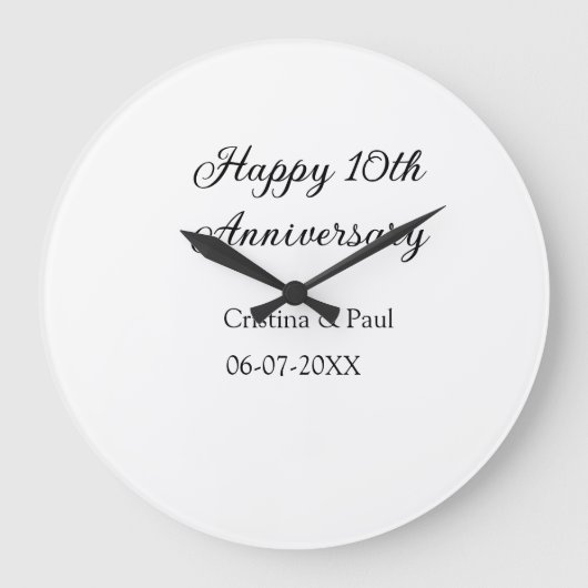 Happy 10. Jubiläum einfache minimale Hochzeitsbeze Große Wanduhr (Vorderseite)