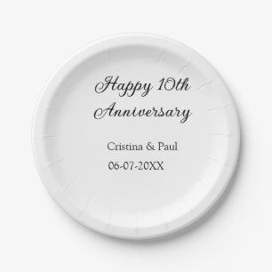 Happy 10. Jubiläum einfache minimale Hochzeitsbeze Pappteller