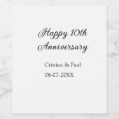 Happy 10. Jubiläum einfache minimale Hochzeitsbeze Weinetikett (Einzelnes Label)