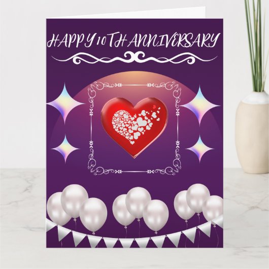 Happy 10. Jubiläum Elegant Boho Balloon Blue Karte (Vorderseite)