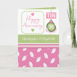 Happy 10-Jubiläum Zinn hinzufügen Namen pink Karte
