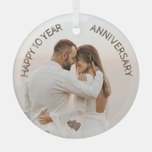 Happy 10 Years Anniversary Heart Customizable Ornament Aus Glas