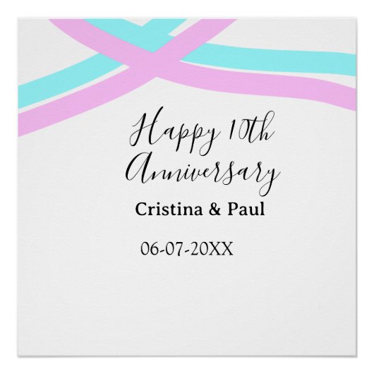Happy 10th anniversary simple minimal wedding name poster (Vorderseite)