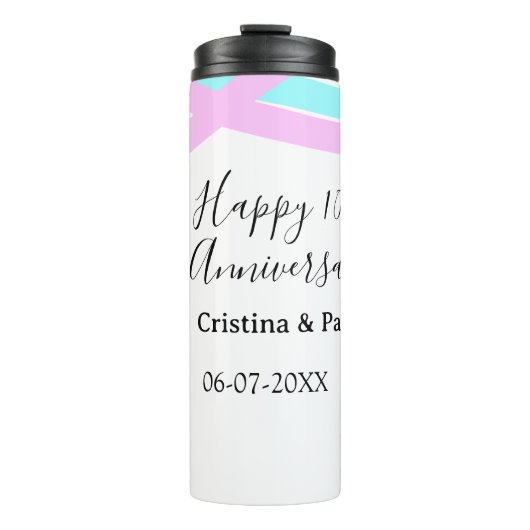 Happy 10th anniversary simple minimal wedding name thermosbecher (Vorderseite)