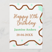Happy 10th birthday green pastel brown border span einladung (Rückseite)