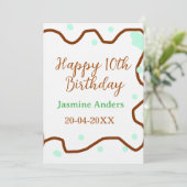 Happy 10th birthday green pastel brown border span einladung (Stehend Vorderseite)