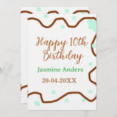 Happy 10th birthday green pastel brown border span einladung (Vorne/Hinten)