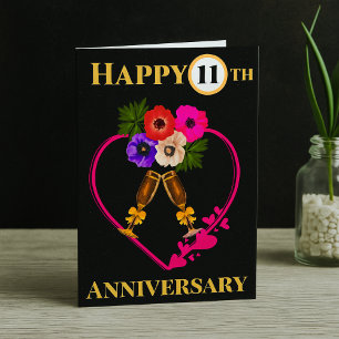 Happy 11. Jubiläum Vintage Blumenkarte Karte