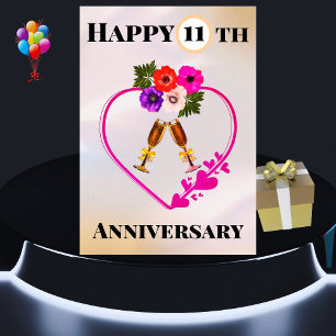 Happy 11. Jubiläum Vintage Blumenkarte Karte