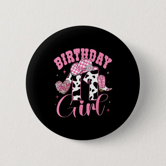 Happy 11th Birthday Girl Outfit Rodeo Western Cowg Button (Vorderseite)