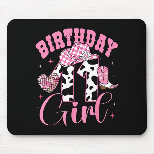 Happy 11th Birthday Girl Outfit Rodeo Western Cowg Mousepad (Vorne)