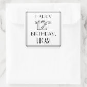 HAPPY 12TH BIRTHDAY, Art Deco Style, Custom Name Quadratischer Aufkleber (Tasche)