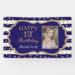 Happy 13. Geburtstag Banner Navy Blue Gold Foto