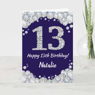 Happy 13. Geburtstag Navy Blue und Silver Glitzer Karte