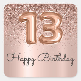 Happy 13. Geburtstag Rose Gold Glitzer Monogram Quadratischer Aufkleber