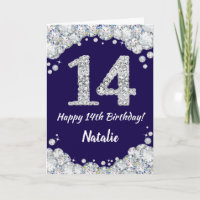 Happy 14. Geburtstag Navy Blue und Silver Glitzer