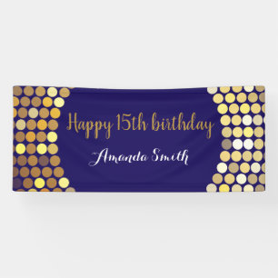 Happy 15. Geburtstag Banner Navy Blue Gold Glitzer
