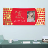 Happy 15. Geburtstag Banner Red and Gold Foto (Messe)