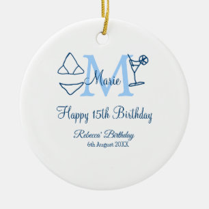 Happy 15. Geburtstag blauer Name Monogram Bikini h Keramik Ornament