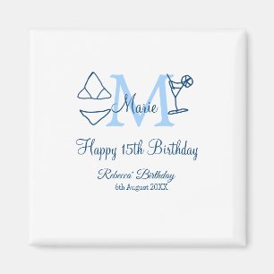 Happy 15. Geburtstag blauer Name Monogram Bikini h Magnet