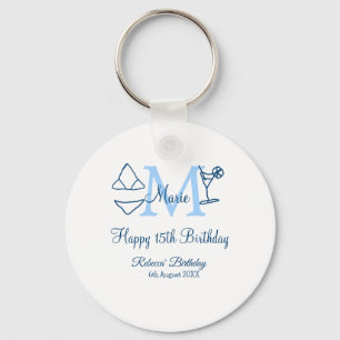 Happy 15. Geburtstag blauer Name Monogram Bikini h Schlüsselanhänger