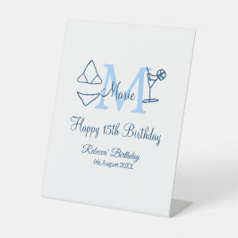 Happy 15. Geburtstag blauer Name Monogram Bikini h Sockelschild