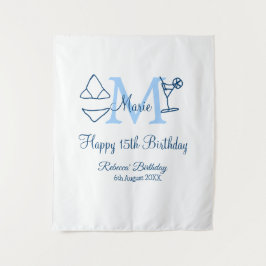 Happy 15. Geburtstag blauer Name Monogram Bikini h Wandteppich