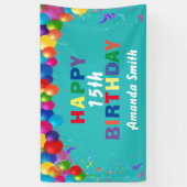 Happy 15. Geburtstag Bunte Balloons Aquamarin Banner (Vertikal)