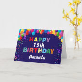 Happy 15. Geburtstag farbenfrohe Balloons Navy Blu Karte (Gelbe Blume)