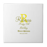 Happy 15. Geburtstag gelb fügen Namen monogramm mo Fliese<br><div class="desc">schönes Design</div>