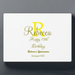 Happy 15. Geburtstag gelb fügen Namen monogramm mo Fotoplatte<br><div class="desc">schönes Design</div>