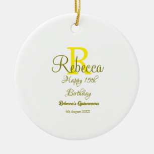 Happy 15. Geburtstag gelb fügen Namen monogramm mo Keramik Ornament