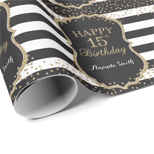 Happy 15. Geburtstag Gold Glitzer Wrapping Paper Geschenkpapier (Rolleneckpunkt)