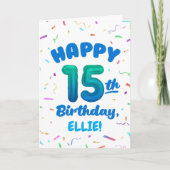 Happy 15th Birthday Card with Custom Name Karte (Vorderseite)
