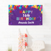 Happy 16. Geburtstag Bunte Balloons Lila Banner (Insitu)