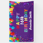 Happy 16. Geburtstag Bunte Balloons Lila Banner (Vertikal)