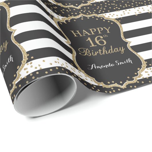 Happy 16. Geburtstag Gold Glitzer Wrapping Paper Geschenkpapier (Rolleneckpunkt)