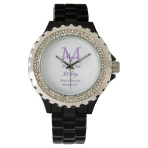 Happy 16. Geburtstag lila Name Monogram hinzufügen Armbanduhr