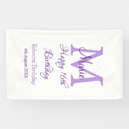 Happy 16. Geburtstag lila Name Monogram hinzufügen Banner