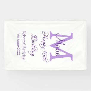 Happy 16. Geburtstag lila Name Monogram hinzufügen Banner