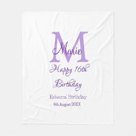 Happy 16. Geburtstag lila Name Monogram hinzufügen Fleecedecke