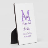 Happy 16. Geburtstag lila Name Monogram hinzufügen Fotoplatte (Seite)
