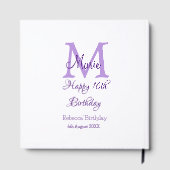 Happy 16. Geburtstag lila Name Monogram hinzufügen Gästebuch (Rückseite)