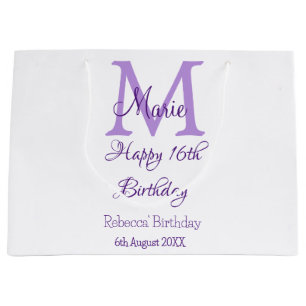 Happy 16. Geburtstag lila Name Monogram hinzufügen Große Geschenktüte