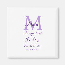 Happy 16. Geburtstag lila Name Monogram hinzufügen Magnet