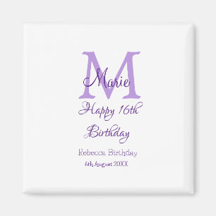 Happy 16. Geburtstag lila Name Monogram hinzufügen Magnet
