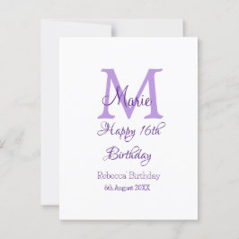 Happy 16. Geburtstag lila Name Monogram hinzufügen Postkarte