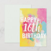 Happy 16. Geburtstagskarte ("Wasserfarben") (Vorne/Hinten)